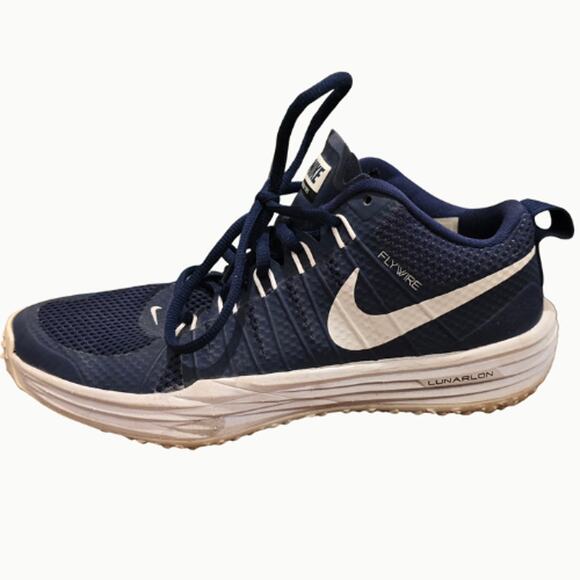 Nike Flywire Lunarlon Running Shoes Navy & White – EUC Size 6.5 - Picture 1 of 5